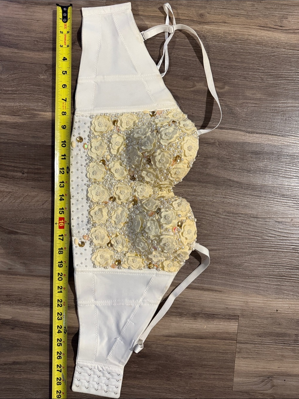 Love J Floral Pearl Embellished Bustier Corset Crop Top Ivory Size M - Picture 8 of 9